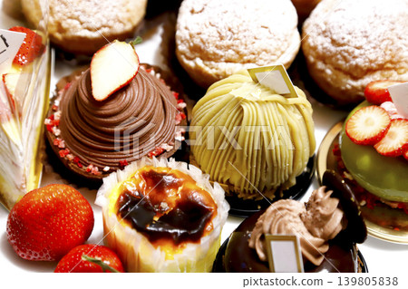 Delicious-looking shortcake and fruit arranged on a plate Delicious-looking shortcake and fruit arranged on a plate 139805838