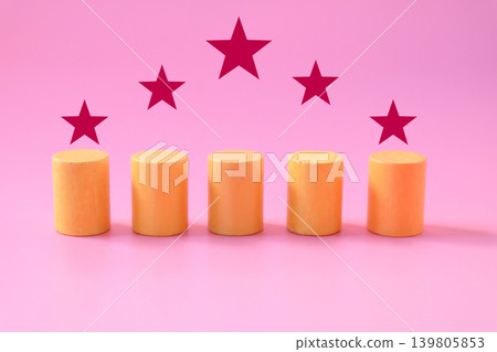 Star sign over wood cube on color background. 139805853