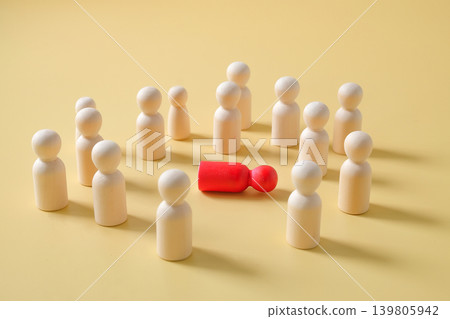 A group of white employees a round red leader. A group of white employees a round red leader. 139805942