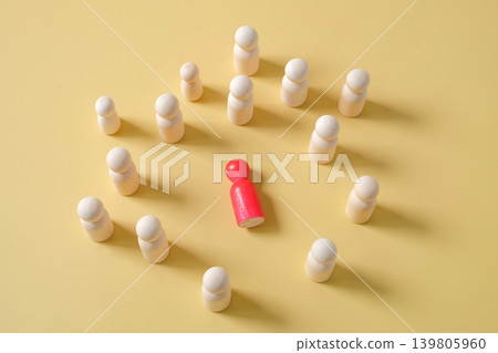 A group of white employees a round red leader. A group of white employees a round red leader. 139805960