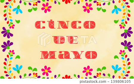 Banner featuring decorative text with an ornate border and watercolor texture, representing Mexican culture Banner featuring decorative text with an ornate border and watercolor texture, representing Mexican culture 139806105