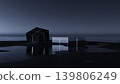 3D render, Abstract black cube and mirror panels on dark reflective water for futuristic minimalist design 139806249