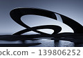 3D render, Abstract black curved rings over reflective water in futuristic minimalist landscape design 139806252