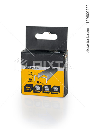 Staples Box for Construction Stapler Isolated on White Staples Box for Construction Stapler Isolated on White 139806355
