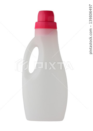 Empty white plastic bottle for fabric softener isolated on white Empty white plastic bottle for fabric softener isolated on white 139806497