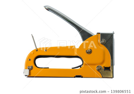 Yellow Manual Construction Stapler Furniture Staple Gun Isolated on White Background Yellow Manual Construction Stapler Furniture Staple Gun Isolated on White Background 139806551
