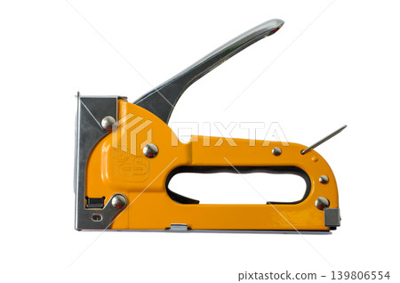 Yellow Manual Staple Gun Isolated on White Background Yellow Manual Staple Gun Isolated on White Background 139806554
