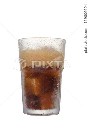 Partially Filled Glass of Coca-Cola with Ice on White Partially Filled Glass of Coca-Cola with Ice on White 139806604