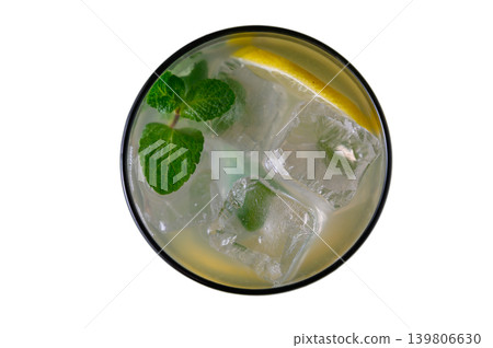 Top View of Cuban Mojito Cocktail on White Background Top View of Cuban Mojito Cocktail on White Background 139806630