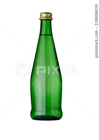 Green glass bottle of mineral water 0.5 liter isolated on white background Green glass bottle of mineral water 0.5 liter isolated on white background 139806639