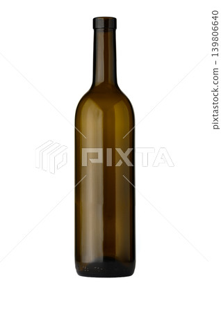Classic 750 ml olive green Bordeaux wine bottle isolated on white background Classic 750 ml olive green Bordeaux wine bottle isolated on white background 139806640