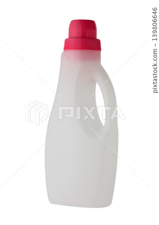 Empty white plastic bottle for fabric softener product mockup on white Empty white plastic bottle for fabric softener product mockup on white 139806646
