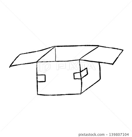 Hand drawn cardboard box package sketch. Black line drawing, simple geometric shape, storage container outline. Delivery shipping concept. Isometric closed carton 139807104