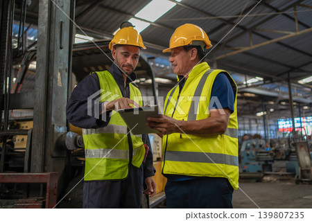 Workers Factory or Engineering work at factory site check up machine or products in site. Workers Factory or Engineering work at factory site check up machine or products in site. 139807235
