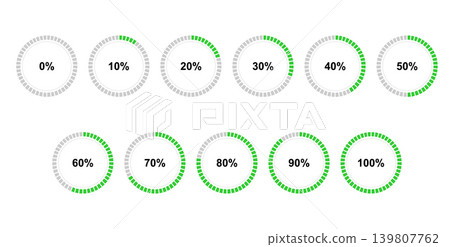 Percentage infographics simple flat elements. Round diagrams for infographics from 0 to 100 percent. Percentage infographics simple flat elements. Round diagrams for infographics from 0 to 100 percent. 139807762
