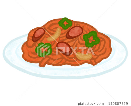 Watercolor-style illustration of Neapolitan spaghetti. Cafe menu item. Coffee shop material. Watercolor-style illustration of Neapolitan spaghetti. Cafe menu item. Coffee shop material. 139807859
