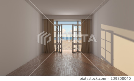 Empty Room With Open Doors To Beach And Ocean View Empty Room With Open Doors To Beach And Ocean View 139808040
