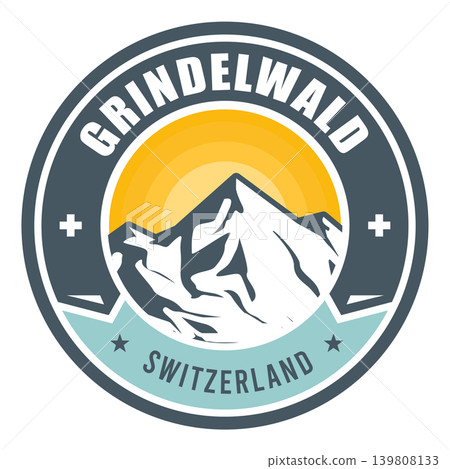 Grindelwald, Switzerland ALps, emblem or label with snow-covered mountains, vector Grindelwald, Switzerland ALps, emblem or label with snow-covered mountains, vector 139808133
