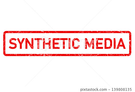 Synthetic media postal stamp, misleading content AI-assisted fake photo or video, AI-generated media, vector Synthetic media postal stamp, misleading content AI-assisted fake photo or video, AI-generated media, vector 139808135