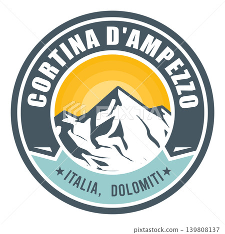 Cortina d'Ampezzo, Dolomitic Alps, Italy, emblem or label with snow-covered mountains, vector Cortina d'Ampezzo, Dolomitic Alps, Italy, emblem or label with snow-covered mountains, vector 139808137