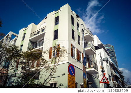 Street view of tel aviv showing the unique local architecture and urban landscape Street view of tel aviv showing the unique local architecture and urban landscape 139808409