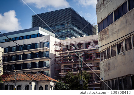 Street view of tel aviv showing the unique local architecture and urban landscape Street view of tel aviv showing the unique local architecture and urban landscape 139808413