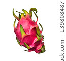 Fresh dragon fruit, pitaya isolated white background, bright pink coloured tropical delicious vegetarian food full of vitamins, selective focus clipping path image 139808487