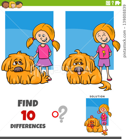 differences puzzle game with cute cartoon girl and her dog differences puzzle game with cute cartoon girl and her dog 139808839