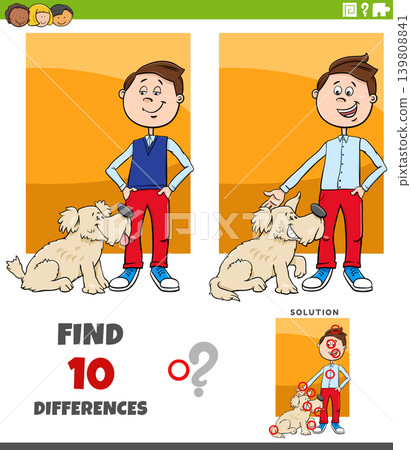 differences puzzle game with cute cartoon boy and his dog differences puzzle game with cute cartoon boy and his dog 139808841
