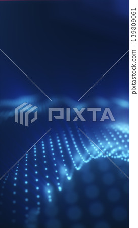 Blue digital particle wave with glowing dots, soft depth of field, and futuristic data visualization atmosphere. Blue digital particle wave with glowing dots, soft depth of field, and futuristic data visualization atmosphere. 139809061