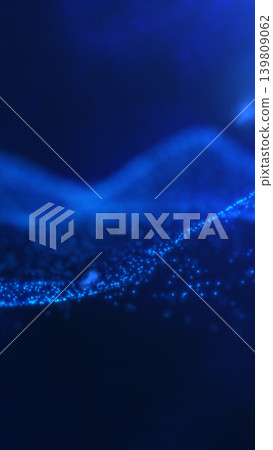 Blue digital particle wave with glowing dots and depth, futuristic data landscape abstract background 139809062