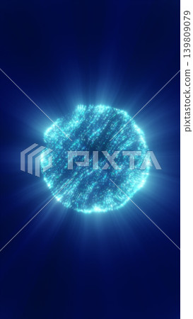 Glowing blue particle sphere with radiant halo on dark background, futuristic energy orb and data visualization Glowing blue particle sphere with radiant halo on dark background, futuristic energy orb and data visualization 139809079