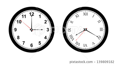 Vintage and modern clock faces with Roman numerals and retro hands. Blank clock dial with hours, minutes, and seconds hands. Victorian clock dial with hands. Roman and modern numbers. Vector Vintage and modern clock faces with Roman numerals and retro hands. Blank clock dial with hours, minutes, and seconds hands. Victorian clock dial with hands. Roman and modern numbers. Vector 139809182