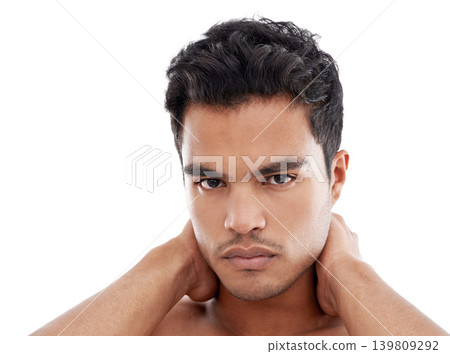 Beauty, skincare and portrait of man in studio for wellness, shine or glowing skin on white background. Dermatology, shine and face of Mexican male model with grooming, routine or shower results Beauty, skincare and portrait of man in studio for wellness, shine or glowing skin on white background. Dermatology, shine and face of Mexican male model with grooming, routine or shower results 139809292
