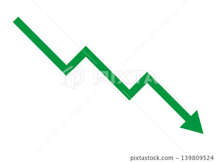 A simple green downward arrow graph icon representing decline or decrease. 139809524