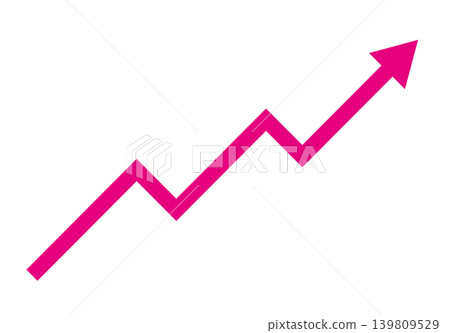 A simple pink upward-pointing arrow graph icon representing growth and increase. A simple pink upward-pointing arrow graph icon representing growth and increase. 139809529