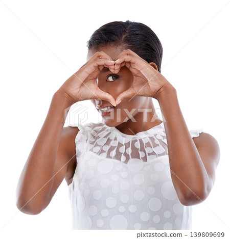 Heart, hands and black woman with sign for love or charity, wellness and support with emoji on white background. Icon, donation and romance gesture with shape, thank you or feedback with reaction Heart, hands and black woman with sign for love or charity, wellness and support with emoji on white background. Icon, donation and romance gesture with shape, thank you or feedback with reaction 139809699