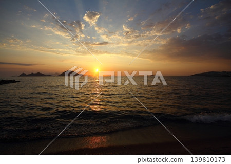 Seaside town of Turgutreis and spectacular sunsets Seaside town of Turgutreis and spectacular sunsets 139810173