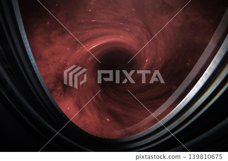 A spacecraft observing and exploring a black hole in space. 139810675