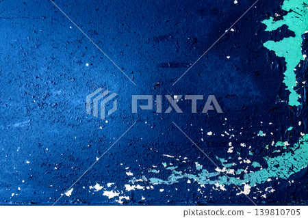 Peeling blue paint abstract pattern old worn metal texture weathered iron dirty background rough steel grunge navy color 139810705
