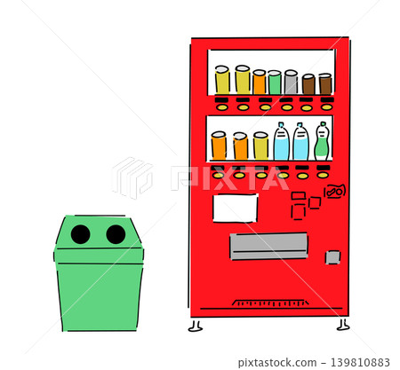 Vending machine & trash can - vivid & pale colors | Hand-drawn, vector illustration 139810883