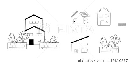 手繪房屋_獨立式住宅、單戶住宅、平房、外觀 | 線條畫 手繪房屋_獨立式住宅、單戶住宅、平房、外觀 | 線條畫 139810887