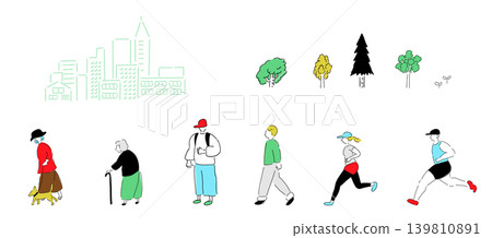 跑步者和步行者 - 慢跑、步行、健康、養生 | 鮮豔與柔和的色彩 跑步者和步行者 - 慢跑、步行、健康、養生 | 鮮豔與柔和的色彩 139810891