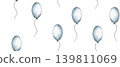Seamless pattern with balloons in blue colors. Watercolor hand drawn illustration of floating balloons for festive decorations, kids wallpaper and wrapping paper. Ornament for kids goods 139811069