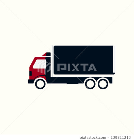 Red and blue semi-trailer truck, flat vector illustration on white background Red and blue semi-trailer truck, flat vector illustration on white background 139811213