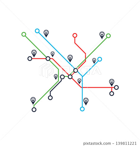 Abstract colorful subway map with location pins transport stations connection 139811221