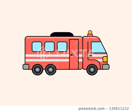 Cartoon fire truck illustration with flashing light and fire engine equipment 139811232