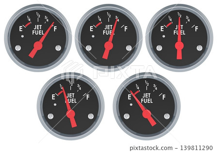 Jet fuel gauges showing different levels, 3d rendering 139811290