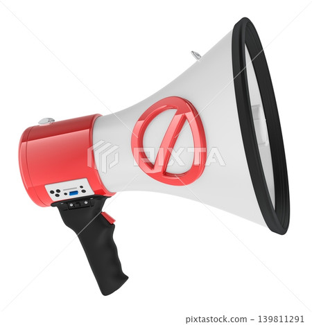 Megaphone with prohibition symbol, 3d rendering Megaphone with prohibition symbol, 3d rendering 139811291
