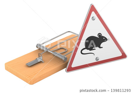 Mousetrap with mouse warning sign, 3d rendering Mousetrap with mouse warning sign, 3d rendering 139811293